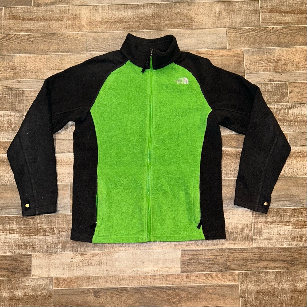 The North Face Boys Fleece Full Zip Jacket Size Large Green/Black 18-20